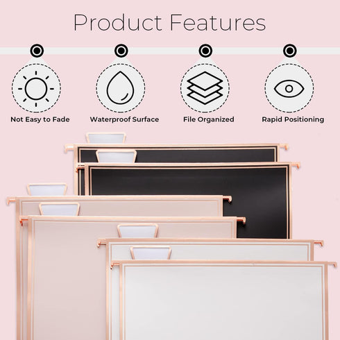 Y YOMA 6 Pack Rose Gold Hanging File Folders, Letter Size Decorative File Folder with 1/5-Cut Adjustable Tabs