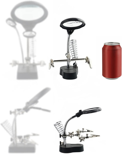 Helping Hands Magnifying Glass Soldering Station, LED Lighted 3.5X 12X Magnifier with Clips