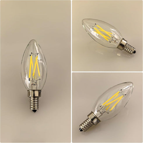 B/B11 E12 Bulb, 4W/40W 5000K Dimmable, 6-Pack Type LED Filament Equivalent Cool White Clear Glass, Ideal