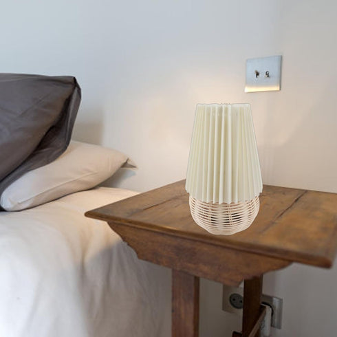 SASKATE Small Table Lamp, Bedside Nightstand Mini Lamp, Rattan Pleated Aesthetic Vintage Lamp for Bedroom Living Room