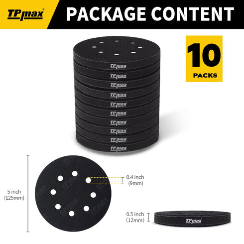 10 Pack 5 Inch 8 5" Holes Soft Density Interface Pads Hook and Loop Sponge Cushion Buffering Backing Pads
