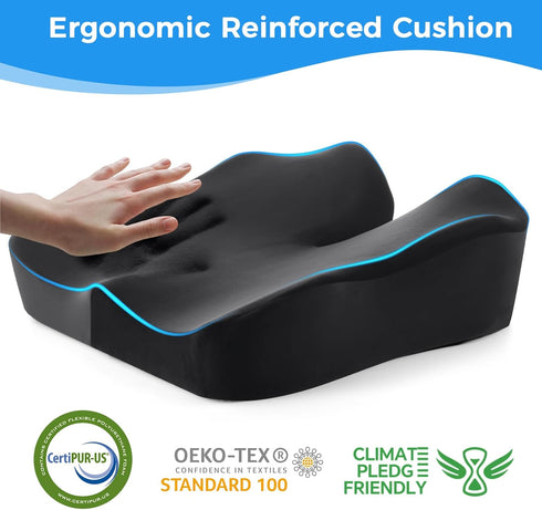 Tailbone Niceeday Seat Cushion for Office Chair & Car - Premium Memory Foam with Ergonomic U-Shape Design - Enhanced