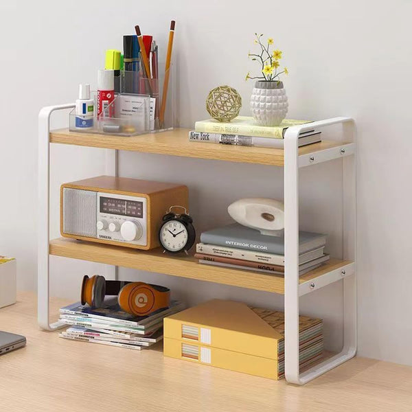 Desktop Organizer Shelf, 2-Tier Wood Office Storage Rack, Small Computer Desk Bookshelf for Home Office