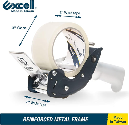 Excell Low Noise Tape Dispenser, 2" Wide with Pushflap Technology for Quiet Carton Sealing - Includes Tape Roll