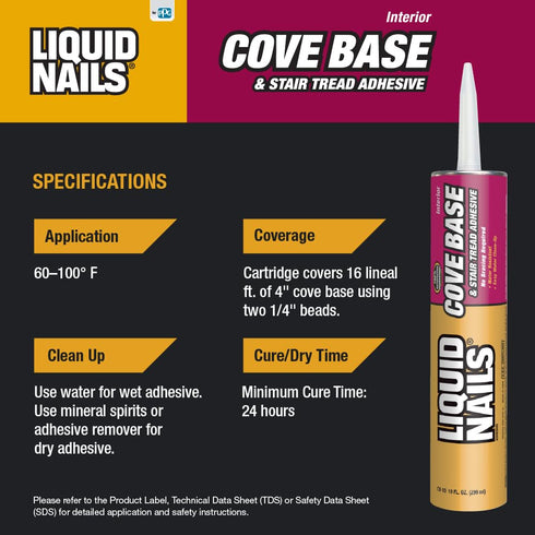 LIQUID NAILS CB-10 Cove Base & Stair Tread Adhesive, 10-Ounce
