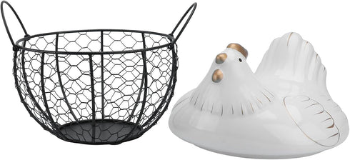 jojofuny Portable Chicken-shaped Storage Basket with Lid, Iron Art Fruit and Vegetable