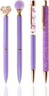 PENTA ANGEL 4Pcs Ballpoint Pens Set, Black Ink Metal Glitter Roller Ball Pen, Fancy Gift for Women