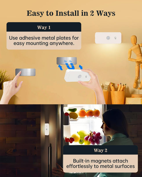 3 Closet (6-Pack) Yiliaw Motion Sensor Night Lights Indoor - Rechargeable Stick-On Stair Lights with Wireless Magnetic