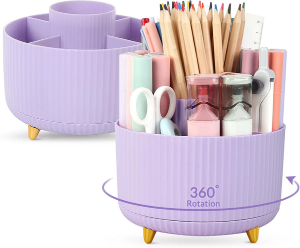 SKYDUE 2 Pack Pen Holder, 360 Degree Rotating Pencil Holder for Desk Organizer with 5 Slots, Office Supplies for Home