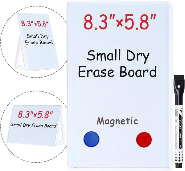Magnetic Dry Erase Board - White Board, 8.3'' x 5.8'', Small Stand-Up or Hangable Desktop Dry Erase Whiteboard