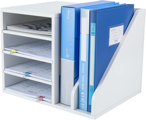 PAG Wood Desktop File Holder Organizer, Mail Sorter for File Folders, Mails, Envelopes, White