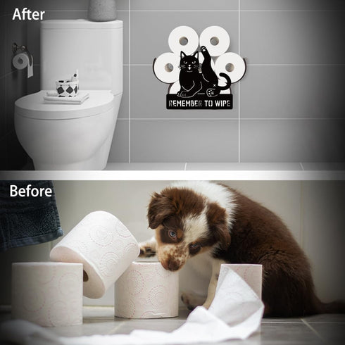 8 WADORN Black Cat Metal Toilet Paper Holder, Remember to Wipe Cat Decorative Metal Toilet Paper Storage for Extra