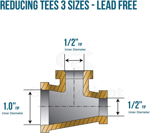 Everflow BRRT1003-NL 1 x 1/2 x 1/2-Inch No Lead Brass Reducing Tee with Female Threaded Connections, Brass Construction