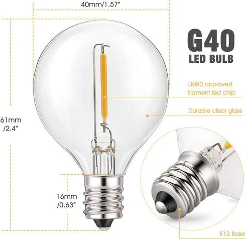 YI LIGHTING G40 Bulbs Bulbs Dimmable 2700K (3-Pack) Clear Globe LED Replacement for Indoor Outdoor Patio String Lights