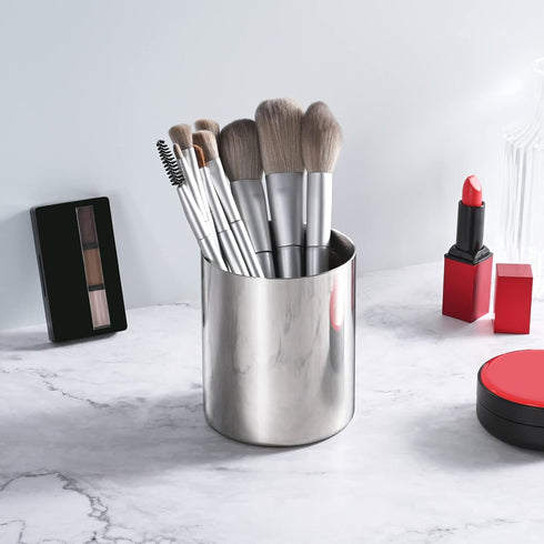 Silver Pencil Holder for Desk, 304 Stainless Steel Pen Cup, Makeup Brush Holder, Stationery Organizer