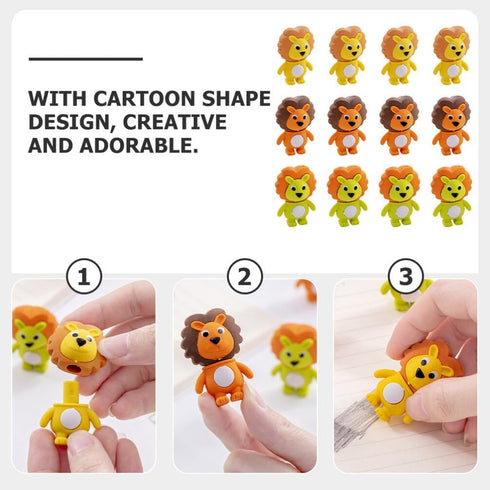Totority 20pcs Little Lion Mini Erasers, Cute Animal Erasers for Kids, Portable Pencil Erasers