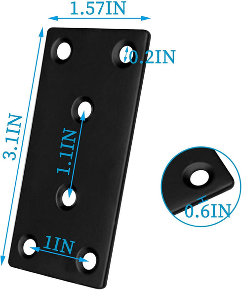 20PCS Black Flat Mending Plates, 3-1/8” Stainless Steel Straight Mending Joining Plates, Heavy Duty Metal Brackets for Brace, Repair Fixing Bracket Plates for Wood Furniture Fence Bookcase