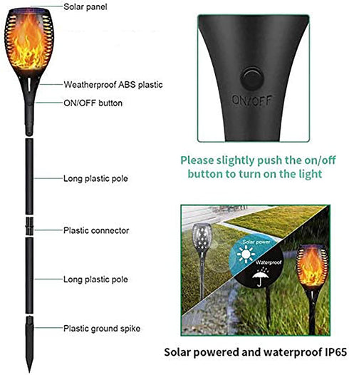 Solar Torch Lights - Waterproof Flickering Flames Outdoor Landscape Lighting for Garden Patio Deck