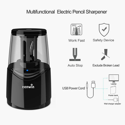 tenwin Rechargeable Electric Pencil Sharpener with Durable Helical Blade for No.2 & Colored Pencils