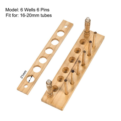 uxcell Wooden Test Tube Holder Rack for 16-20mm Centrifuge Tubes, 6 Wells, 6 Pins, 2Pcs