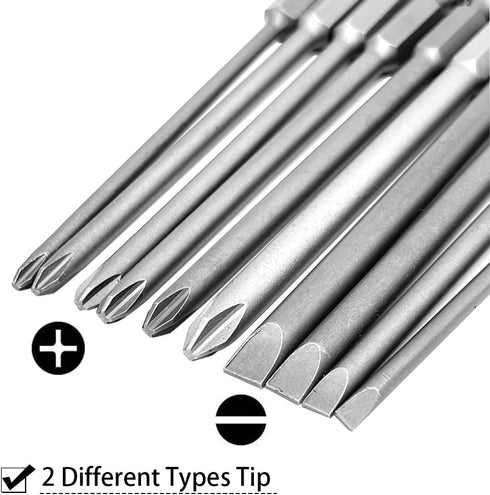10pcs 100mm Magnetic Flat Slotted Phillips Cross Head Screwdriver Bit Sets 1/4 Inch Hex Shank S2 Steel Screw Driver Drive Drill Bits for Electric Screwdrivers by Saipe