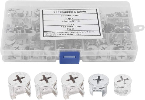 75pcs Cam Lock Fittings Cam Nut Set, 3-in-1 Connector Fastener for Furniture, Screws