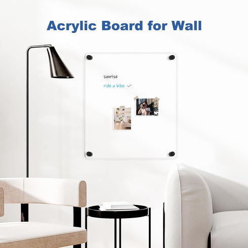 Clear Acrylic Dry Erase Board, 12" X 14" Black Non-Magnetic Frameless White Board for Wall, 2 Markers