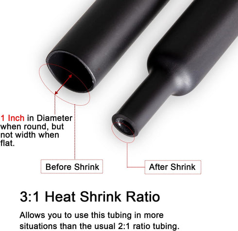 MILAPEAK 1 Inch Dual Wall Adhesive Heat Shrink Tubing, 4 Feet, Black, Large Glue Lined Marine Cable Sleeve
