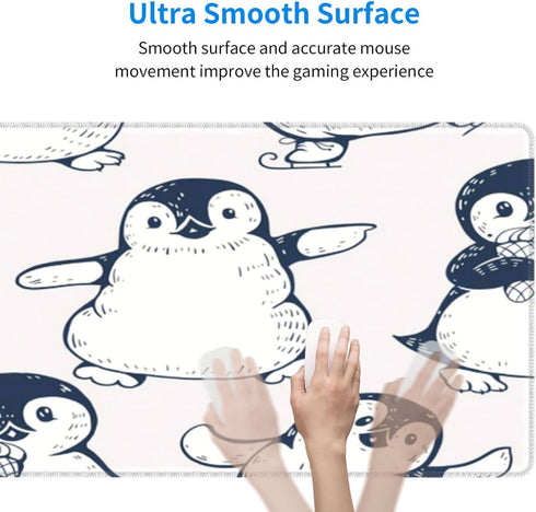 Large Cute Penguins Christmas Mouse Pad Mat, XXL Extended Non-Slip Gaming Desk Mat for Office PC, 31.5 x 11.8 Inch