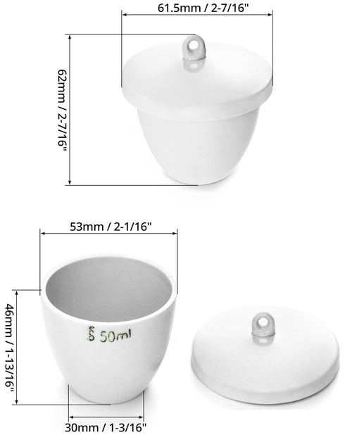 QWORK Lab Porcelain Crucible with Lid, 2 Pack, 50ml Capacity, White, for Laboratory School Heating