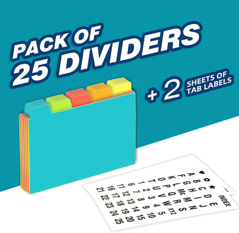 Chell 4x6 Plastic Index Card Dividers, Heavyweight Poly Index Card Guides A-Z for Flash Cards and Recipe Cards, with Alphabetical/Blank Stickers, Pack of 25 by chell