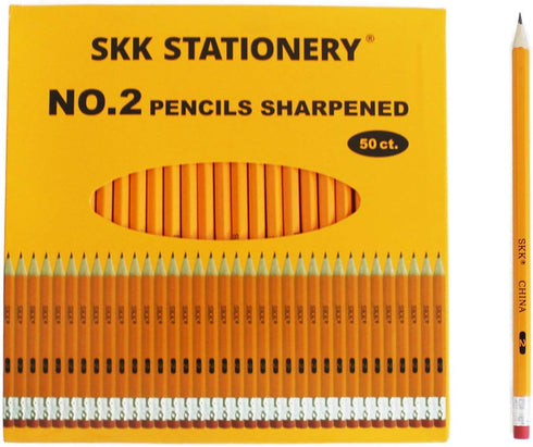 SKKSTATIONERY 50 Pcs Pre-sharpened pencils, Pencils Sharpened with eraser top, 2 HB pencil, 50/box