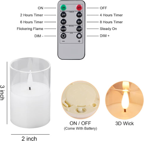 12Pack 2"X3" w/4 Timers+2 VIODAIM Glass Flickering Flameless Candles with Remote, Real Wax Votive Candles Battery