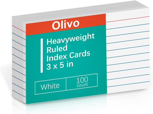 Olivo Index Cards 3x5 Lined Ruled Flash Note Cards 3" x 5", White,