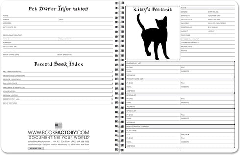 BookFactory Cat Journal/Cats Health Record Book/Vet LogBook/Health Notebook/Pet Medical History Log Tracker - 100 Pages, 8.5" x 11", Wire-O (JOU-100-7CW-PP(Cat-Health)) by BookFactory