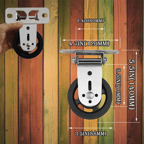 3.5 Inch Wall Mount Pulley Wheel, Heavy Duty Gym Cable Wheel with 180-Degree Hinge Rotation
