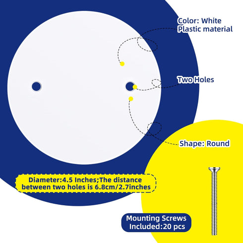 6 Pack 20 M3.5 5" 3.5" Shimeyao Ceiling Round Cover Plate Pcs Screws Junction Box Covers Holes Spaced White Round Blank
