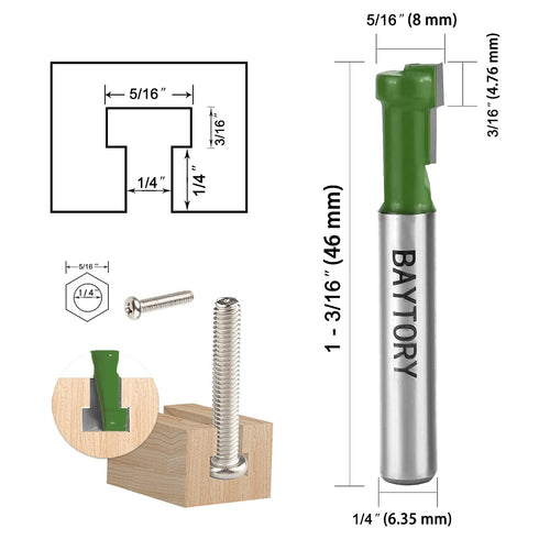 3Pcs Set, 1/4" Set -5/16 3/8 1/2 inch Set BAYTORY Keyhole Router Bits Shank Router Keyhole Bit & & Blade Diameter
