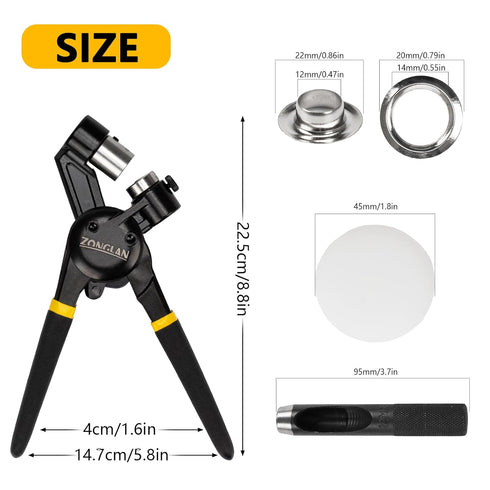Heavy Duty Grommet Tool Kit with 1/2 Inch Die, 300 Sets of 12MM Grommets, Handheld Eyelet Tool
