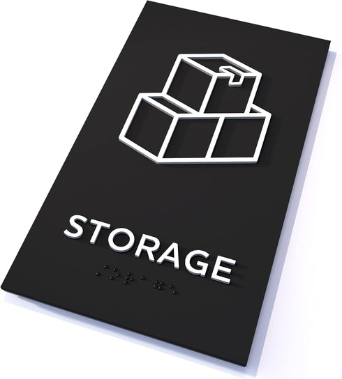 Storage Sign, ADA Compliant Modern Design Door Sign with Grade 2 Braille for Private Area, 3M Double Sided Tape