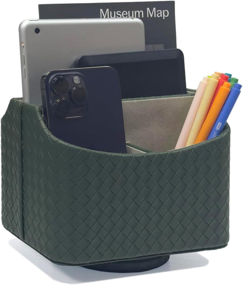 UnionBasic Rotating Desk Organizer, 360 Degree Spinning Caddy for TV Guide, Mail, Media, Remote Holder (Woven Green)