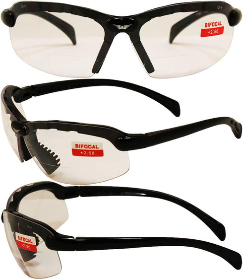 C-2 2 Z87.1+ 2.5 Global Vision Bifocal Safety Glasses Pair Black Frames Clear Lens