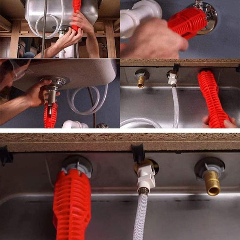 8-in-1 Faucet and Sink Installer Multi-purpose Wrench Tool for Bathroom, Kitchen Plumbing Repair (Red)