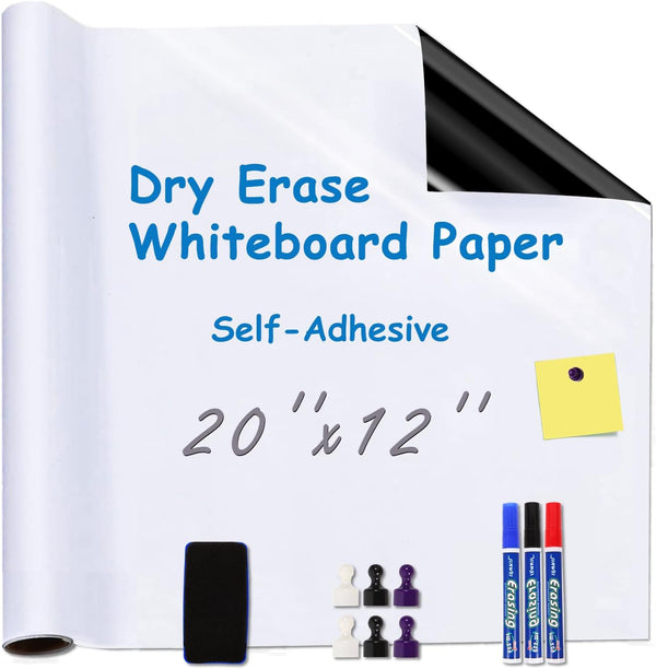 Magnetic Whiteboard Contact Paper 20" x 12” - YOUNGJQ Adhesive Dry Erase White Board Sticker for Wall