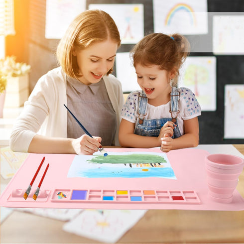 Silicone Painting Mat, 20"x 16" Silicone Art Mat with Cup, Kids Painting mat for Resin, DIY, Drawing Resin, Paint, Clay,Playdoh Large Craft Mat- Silicone Art Mat,Craft, (Pink) by Patpot