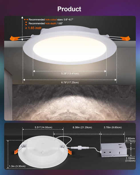 6 Inch, Dimmable 16W 1500LM 1 Pack DUSKTEC Smart Recessed Lighting RGBCW LED Recessed Ceiling Light Compatible