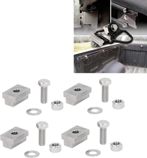 Keenso 4 Sets 3/8 Inch-16 Pickup Bed Rail T Slot Nuts, Truck Compartments Stainless Steel Bed Rail Nut Screw Kit