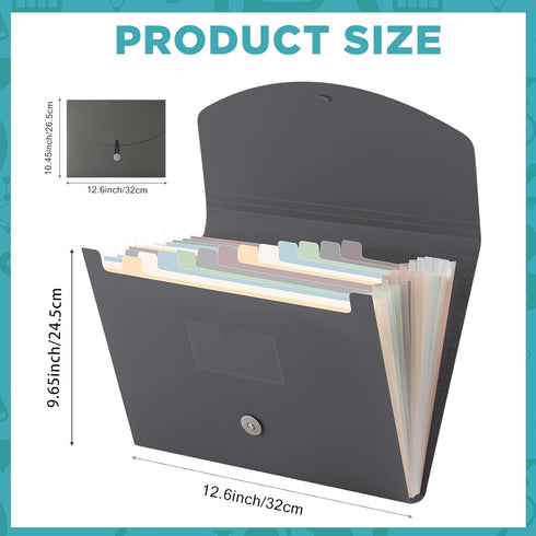 Cholemy Expanding File Folder, 13 Pockets, A4 Letter Size, Plastic Expandable Filing Folders for Office, Home, Classroom