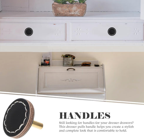 2Pcs SOLUSTRE Leather Cabinet Pulls Handles, Single-Hole Round Drawer Pulls for Cabinets, Dressers, and Bedside Tables