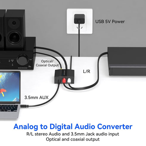 RCA/3.5MM PS5 PS4 Analog to Digital Audio Converter RCA to Optical Converter to Toslink and Coaxial Adapter for DVD
